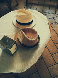 High angle view of bread in plate on table