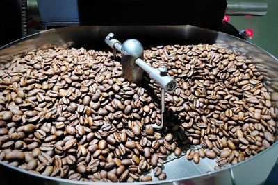 High angle view of coffee beans on table