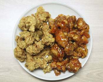 High angle view of meal served on table