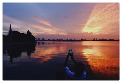 Sunset scene on the west lake, a tourist attraction in hanoi
