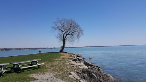 Calm sea against clear sky