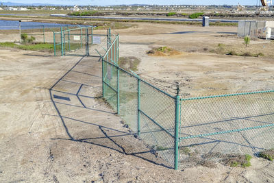 High angle view of fence on field