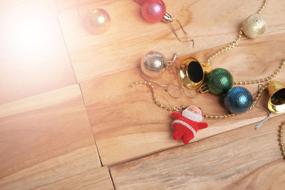 High angle view of decorations on table