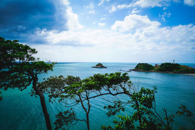 Scenic view of sea against cloudy sky