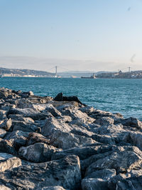 Scenic view of sea against clear sky