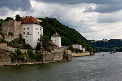 Old weir wall in passau, germany