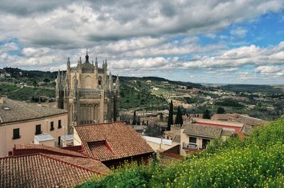 High angle view of townscape against sky