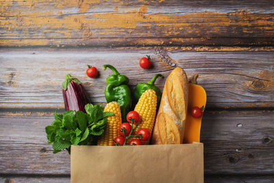 High angle view of food on table