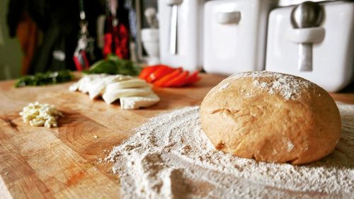 Close-up of dough on cutting board