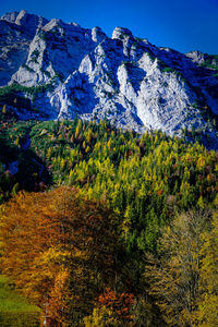 Close-up of mountain against blue sky