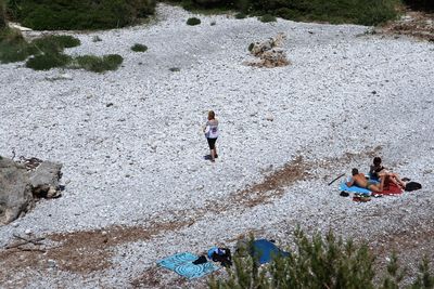 High angle view of people on beach