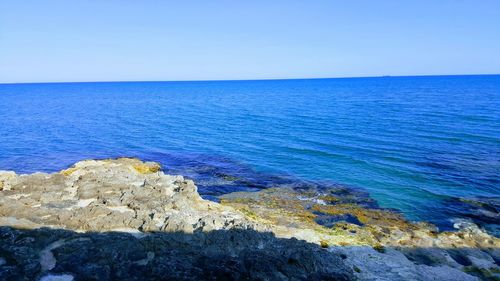 Scenic view of sea against clear sky