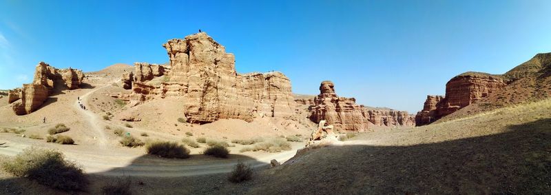 Panoramic view of rocks against blue sky