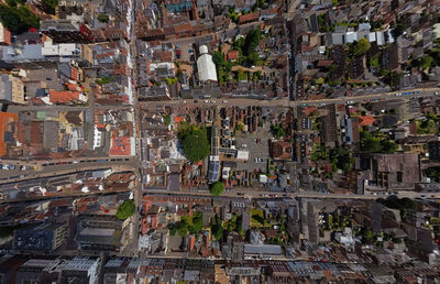 Looking directly down at the streets in the centre of bury st edmunds, suffolk, uk