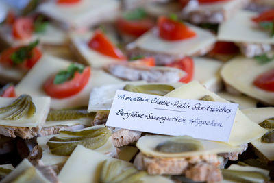 Close-up of text on food at table