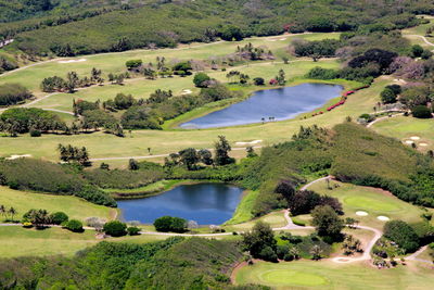 High angle view of golf course