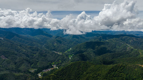 Mountains and green hills in borneo. slopes of mountains with evergreen vegetation. sabah, malaysia.