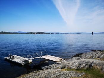 Scenic view of sea against blue sky