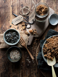 High angle view of breakfast on table