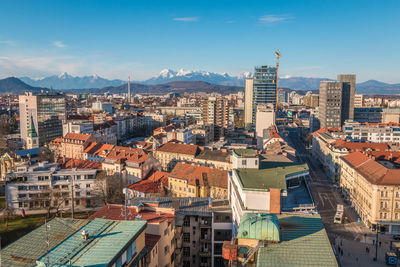 High angle view of townscape against sky