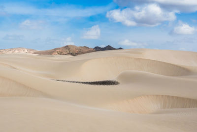 Sand dunes in desert against sky