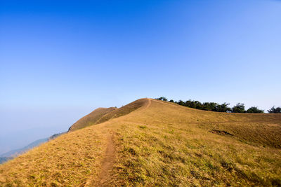 Scenic view of landscape against clear blue sky