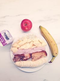 High angle view of breakfast served on table