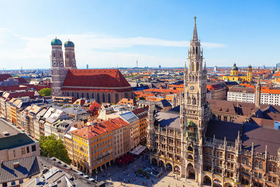 New town hall and frauenkirche in munich . architecture of marienplatz in munich bavaria germany 