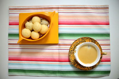 High angle view of breakfast on table