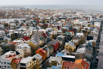 High angle view of townscape against sky