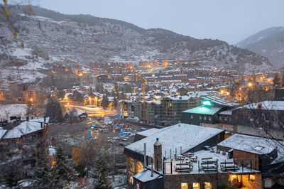 Cityscape of el tarter, a city with ski slopes in andorra on the pyrenees.
