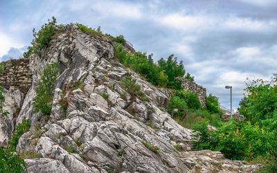 Bulgarian rhodope mountain view from the side of the asens fortress on a cloudy summer day