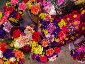 High angle view of various flowers for sale in market