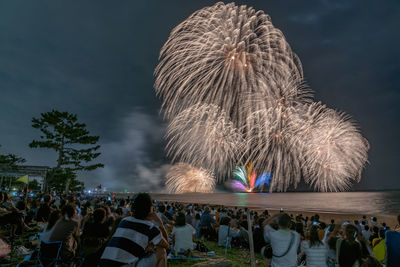 Firework display at night