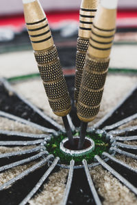 High angle view of a dartboard