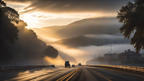 High angle view of road against sky during sunset