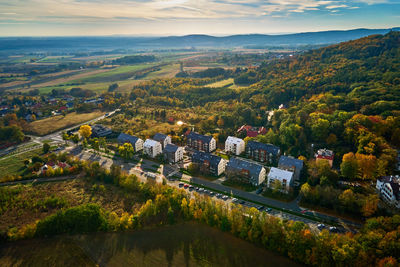 High angle view of townscape against sky