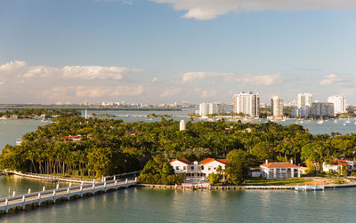 Scenic view of sea by buildings against sky