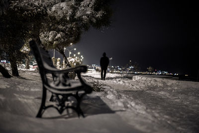 Rear view of silhouette man and woman in park at night