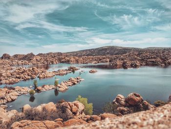 Scenic view of lake against sky