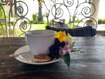 Close-up of tea served on table