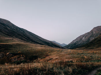 Scenic view of mountains against clear sky