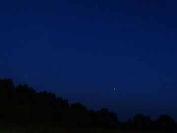 Low angle view of silhouette trees against sky at night