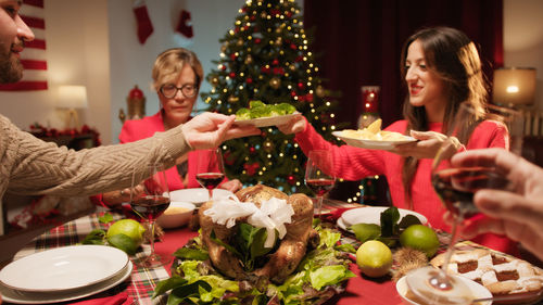 Family sharing meal on thanksgiving