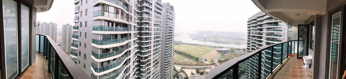 View of cityscape from balcony