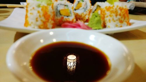 Close-up of food in plate on table