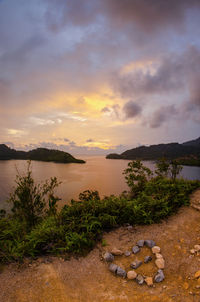 Scenic view of sea against sky during sunset