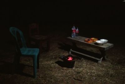High angle view of empty chairs on table