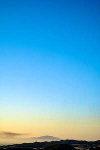 Scenic view of landscape against clear sky during sunset