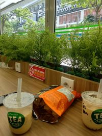 View of food on table against trees